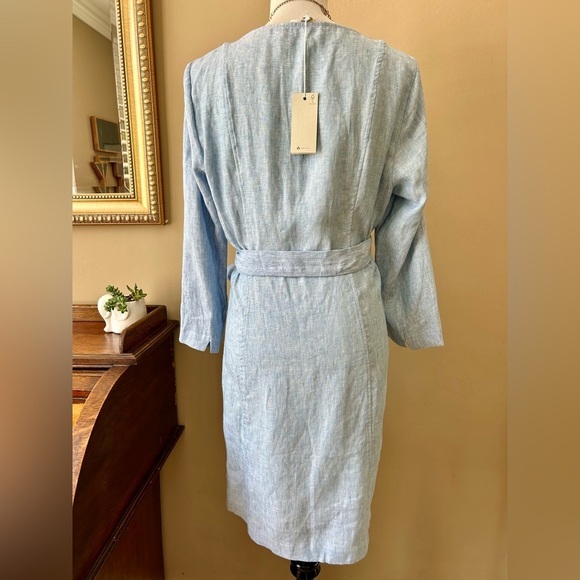 Boden Kelsey Tunic Dress Chambray Blue Linen 3/4 Sleeve Tie Belt Size 12 NWT - Picture 6 of 14